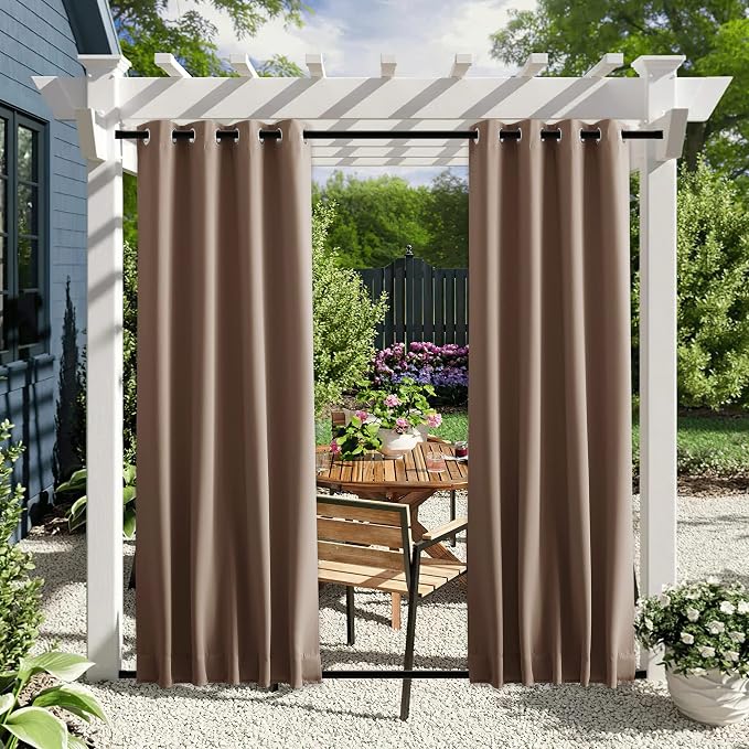 NICETOWN 2 Panels Blackout Waterproof Patio Outdoor Curtains, Top & Bottom by NICETOWN