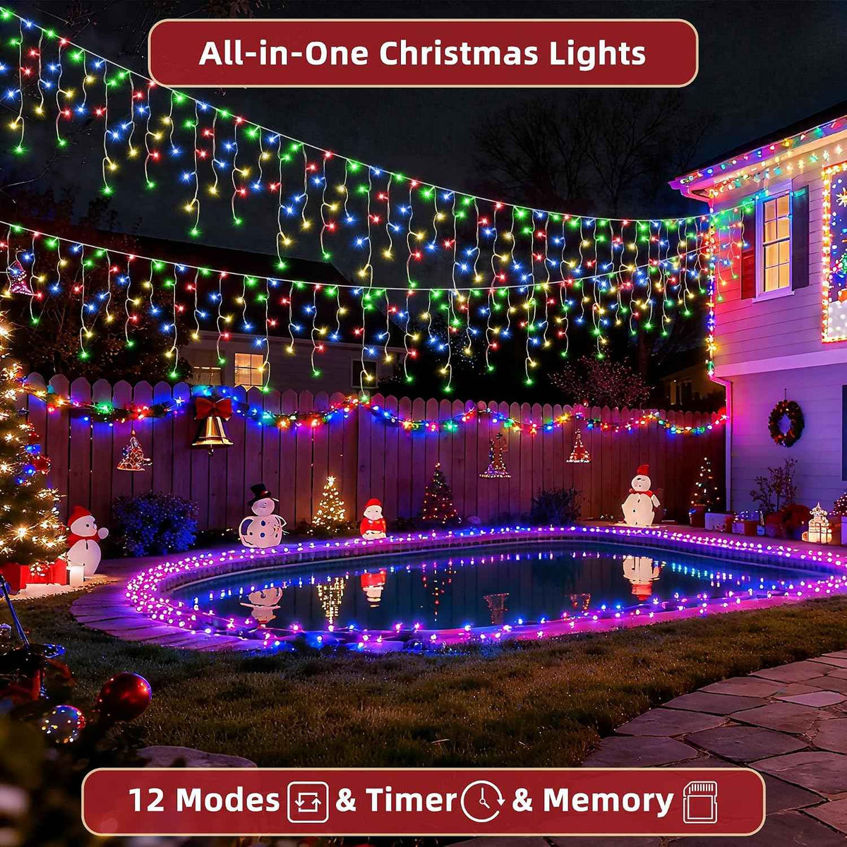1620 LED Christmas Lights Outdoor 164 FT with 360Drops, Christmas Decorations Hanging Lights 12 Modes, Dimmable Outsite Fairy String Lights for Wedding Party Holiday Winter Wonderland Decor Multicolor