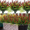 Artificial Flowers for Outdoor Plants 24Bundles Fake Lavender UV Resistant | Realistic Plastic Faux Monkey Grass for Greenery Outdoor Artificial Plants Garden Patio Front Porch for Decor (Red)