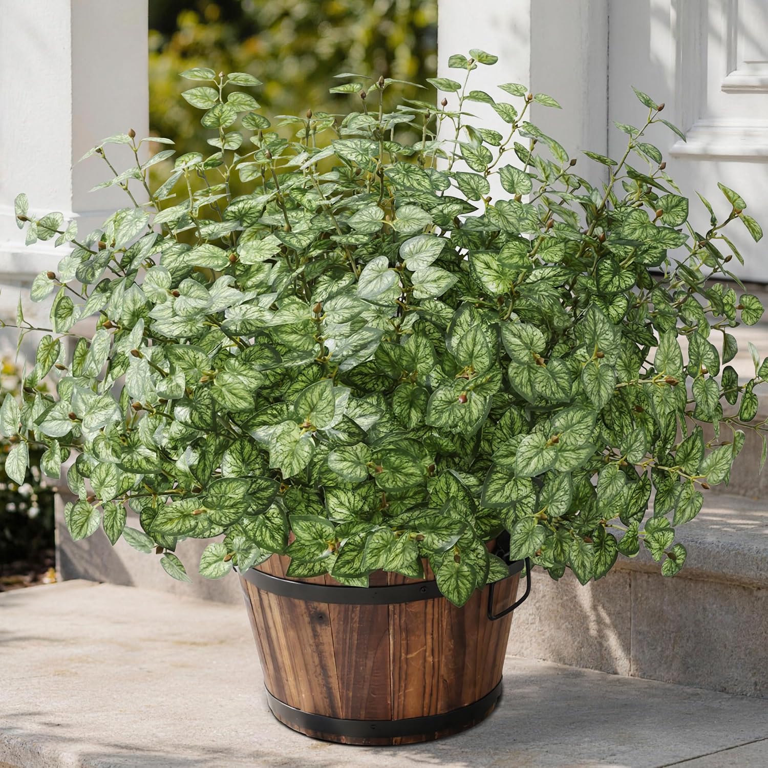 Ivydale Artificial Plants Outdoor UV Resistant 5 Pcs (Green) | Faux Greenery Plants Outdoor Silk Plants with Stems, Fake Plants for Outside Planter Front Porch Patio Pathway Decoration