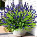 Artificial Plants Outdoor Faux Plants UV Resistant, 17.8" Realistic Faux Artificial Flowers Outdoor Fake Lavender with Monkey Grass Plastic Greenery Shrubs for Porch Garden Patio Window Box