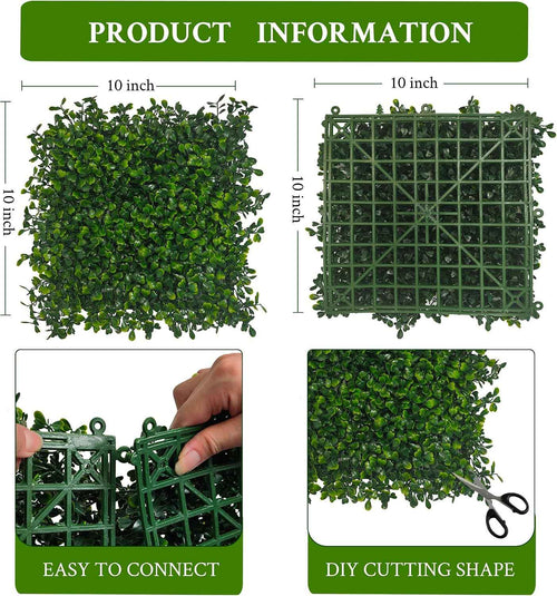 10"x 10"(16 P), UV-Anti Artificial Grass Wall Panel, 4-Layer Leaf | Faux Boxwood Greenery, Indoor Outdoor Patio Balcony Occlusion, Ivy Fence Covering Privacy, Garden Backyard Backdrop Decor