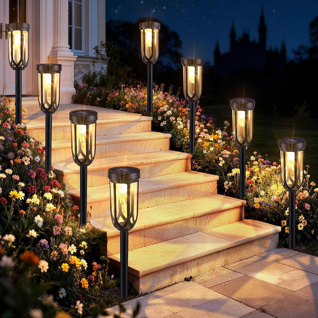 Lomotech 8 Pack Solar Pathway Lights,Warm White | Solar Lights Outdoor Waterproof, Bright LED Solar Garden Lights for Patio Landscape Lawn Yard Walkway Driveway