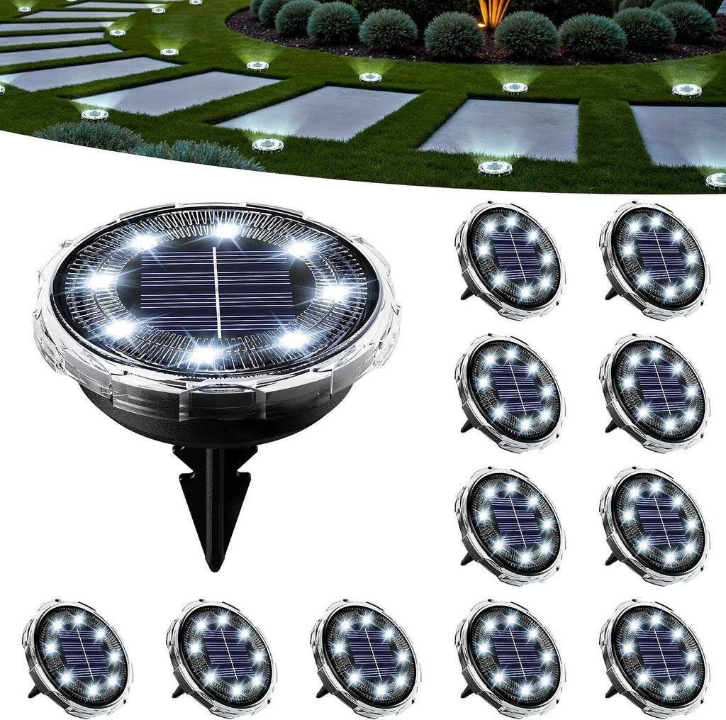 SOLPEX Solar Ground Lights Outdoor, Pathway Lights 12 Pack Cool White | IP65 Waterproof Landscape Lighting for Walkway, Driveway, Pathway, Garden, Backyard Decor- Transparent Lampshade