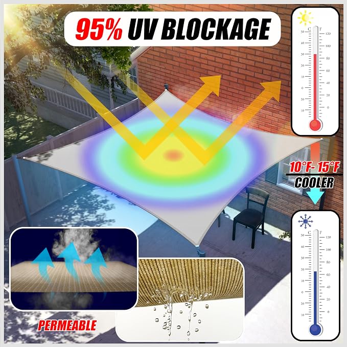 ColourTree TAPR1616 Custom Size 13' x 16' Black Sun Shade Sail Canopy UV Block - Image 2