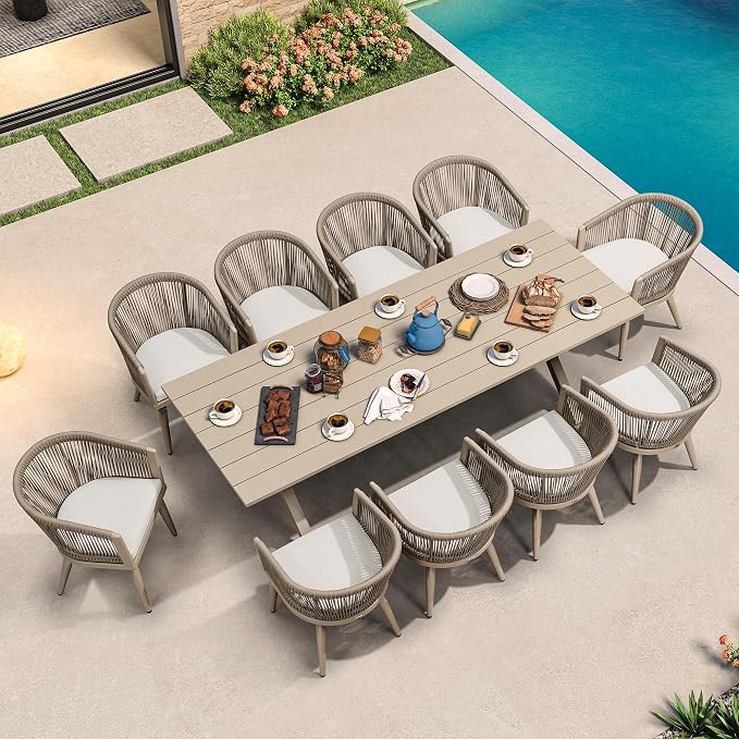 PURPLE LEAF Patio Dining Set for 10 All-Weather Wicker 11 Piece Aluminium by PURPLELEAF