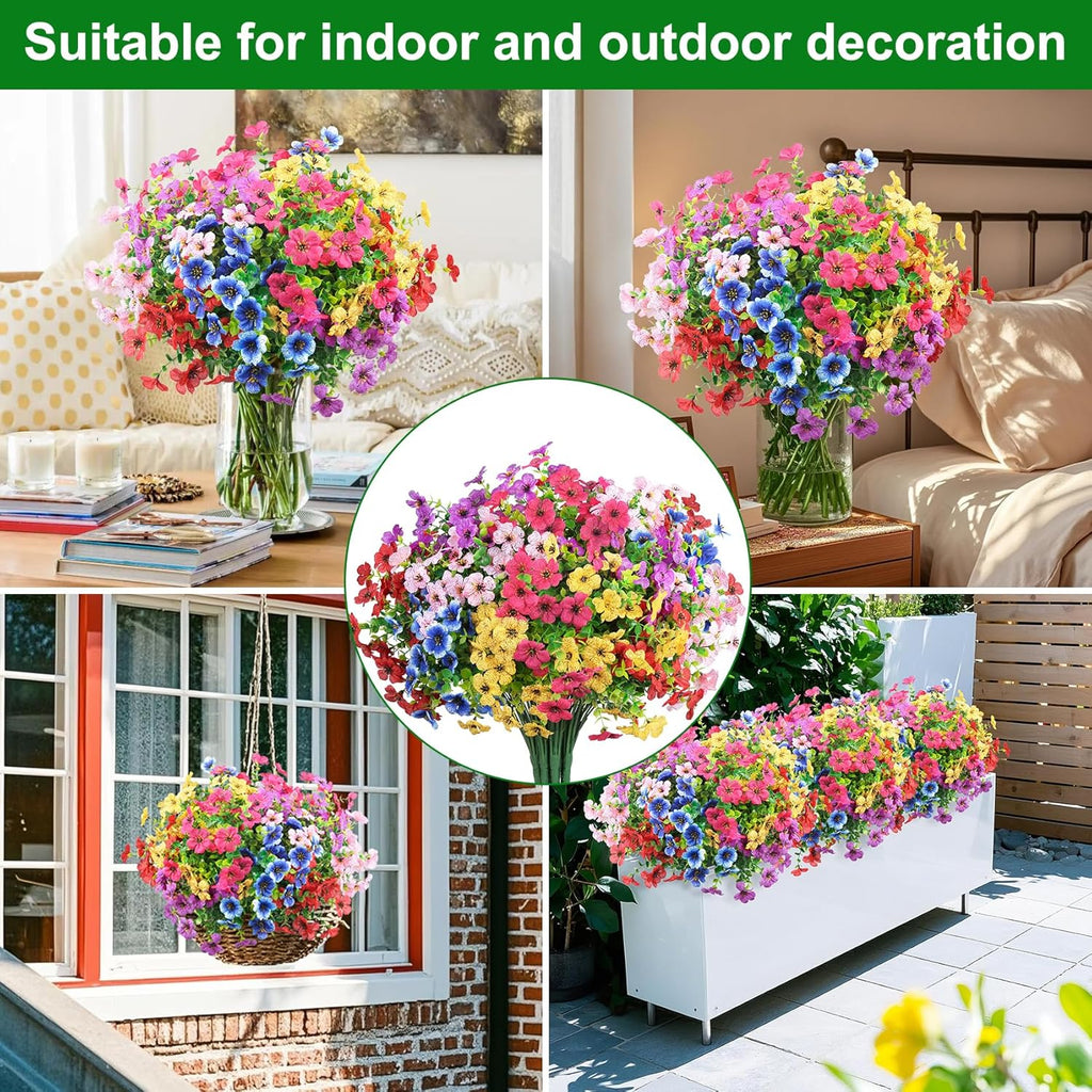 Ouddy Decor 24 Pcs Artificial Flowers for Outdoors Decorations, Multicolor | Colorful lifelike flowers, UV resistant, faux plastic plants, for garden porch window table vase home indoor outdoor decor