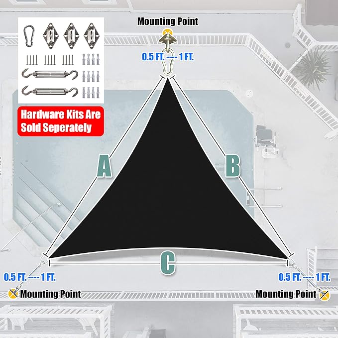 Amgo Custom Size 24' x 24' x 24' Black Triangle Sun Shade Sail UPF50+ AGTAPRT12 - Image 8