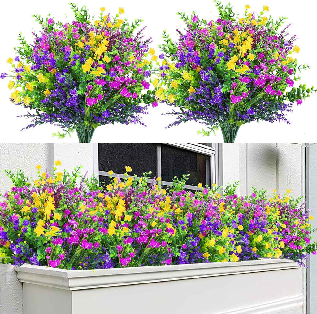 Sggvecsy Artificial Flowers for Outdoors 24 Bundles UV Resistant Boxwood Shrubs Artificial Eucalyptus Fake Plants Faux Plastic Greenery for Farmhouse Garden Indoor Outdoor Home Decoration（Mixed color）