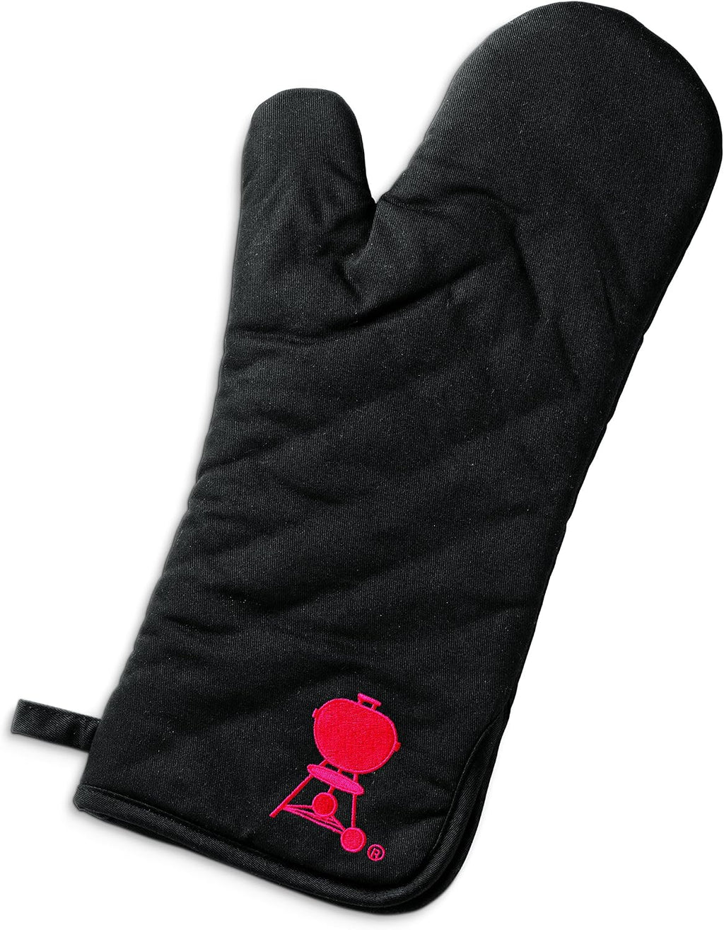 Weber® Barbecue Mitt with Red Kettle Embroidery | Black Cotton BBQ Grill Mitt with Foldable Cuff, Hanging Loop, One‑Size‑Fits‑Most, Grill Accessory