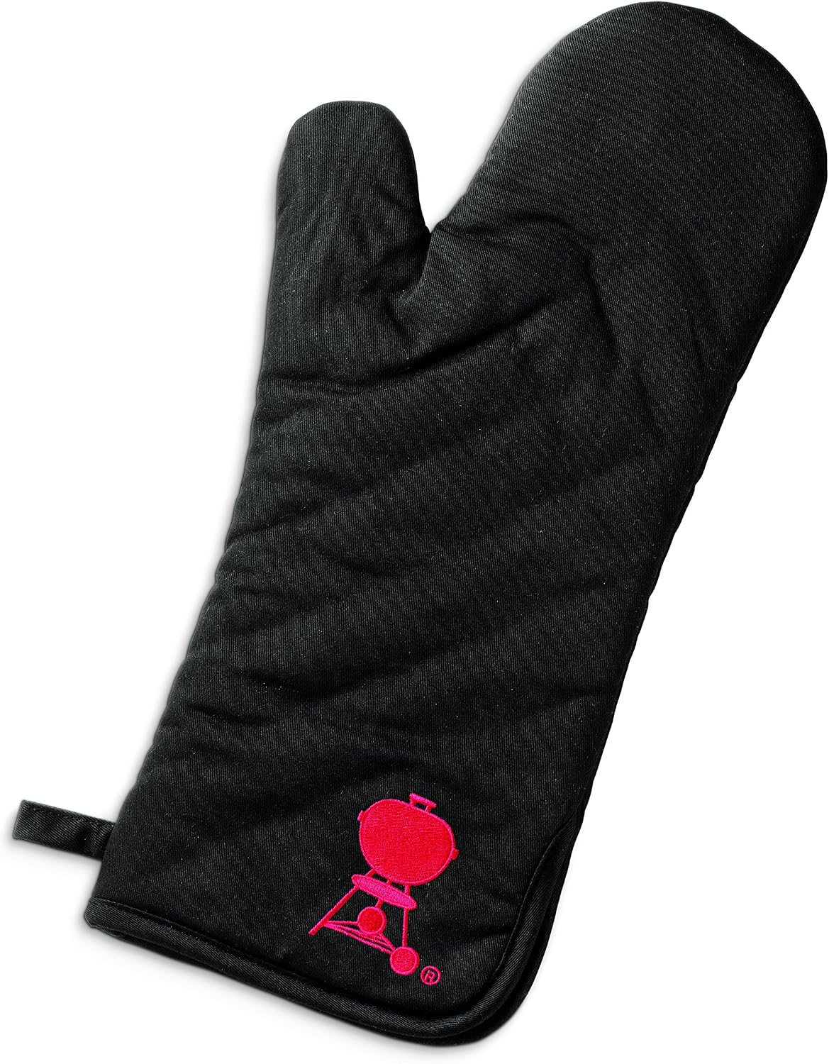 Weber® Barbecue Mitt with Red Kettle Embroidery | Black Cotton BBQ Grill Mitt with Foldable Cuff, Hanging Loop, One‑Size‑Fits‑Most, Grill Accessory