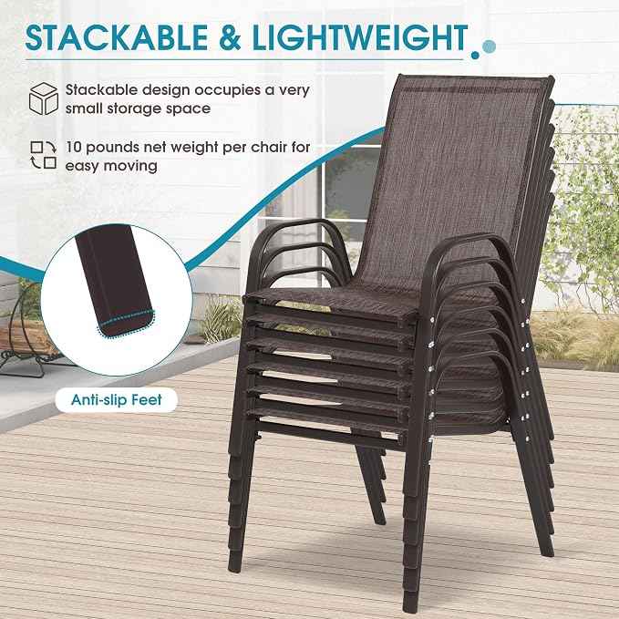 Outdoor Stackable Chairs Set of 6, Stacking Patio Chairs