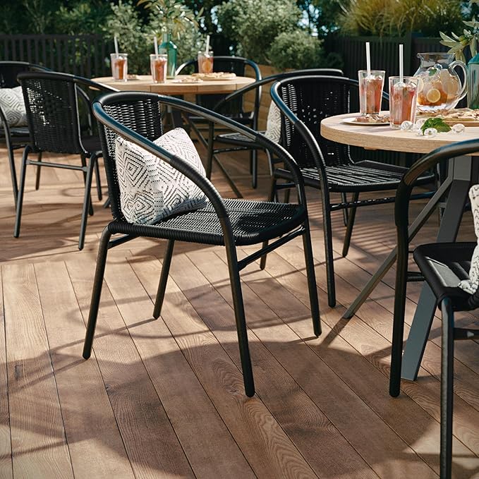 EMMA + OLIVER Set of 2 Modern Rattan Indoor/Outdoor Stack Chairs, Stacking - Image 4