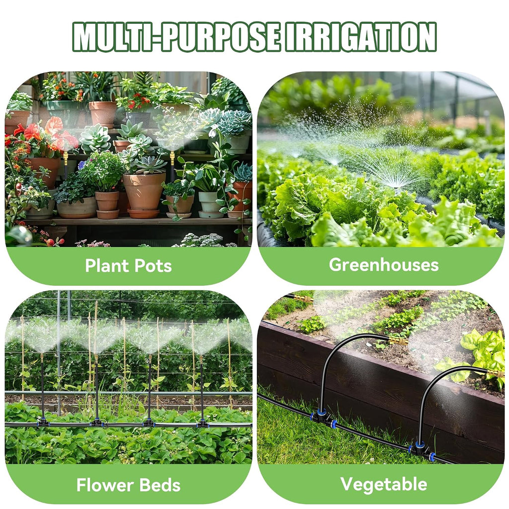 100FT Drip Irrigation Kit System for Garden 360° Adjustable Garden Sprinklers for Yard Watering System with 18 Nozzles Raised Bed Greenhouse Plant Watering Devices Misting System