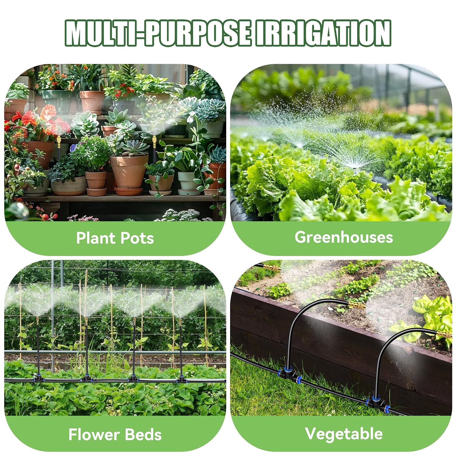 100FT Drip Irrigation Kit System for Garden 360° Adjustable Garden Sprinklers for Yard Watering System with 18 Nozzles Raised Bed Greenhouse Plant Watering Devices Misting System