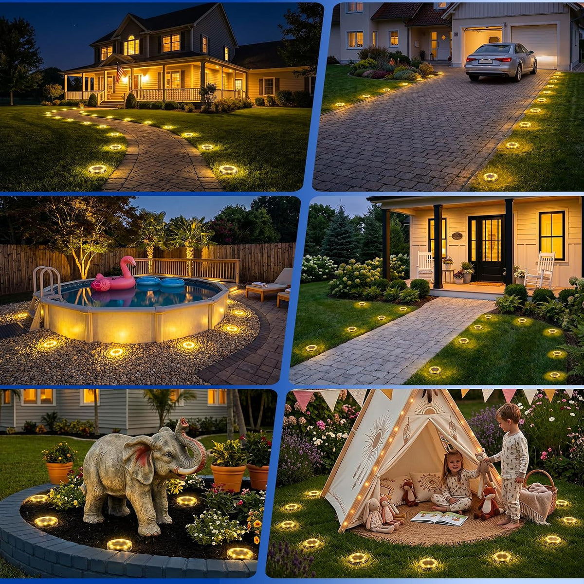 Peasur Solar Ground Lights Outdoor Anti-Rust Disk Lights, 16pack Warm White | IP68 Waterproof, 8 LED Flat Solar Lights Auto ON/OFF Solar Garden Lights for Walkway Driveway Yard Pathway Landscape Lighting