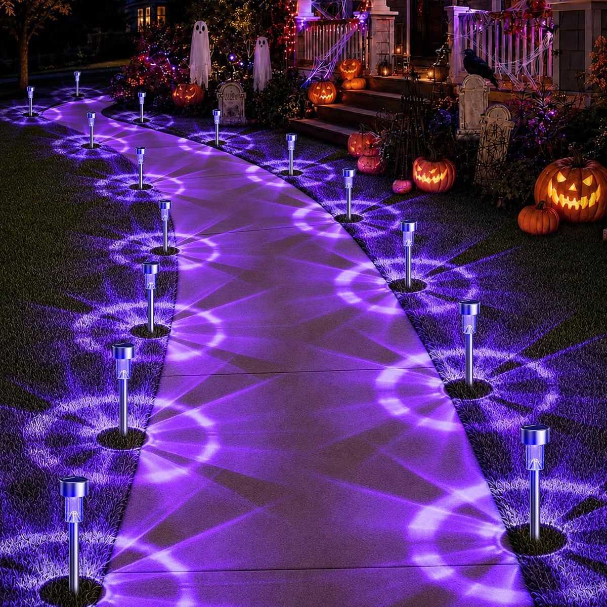 GIGALUMI Solar Halloween Lights Outdoor Waterproof 12-Pack Halloween Decor | Auto dusk-to-dawn on/off, ideal for yard lawn pathway patio walkway, creepy holiday night ambiance