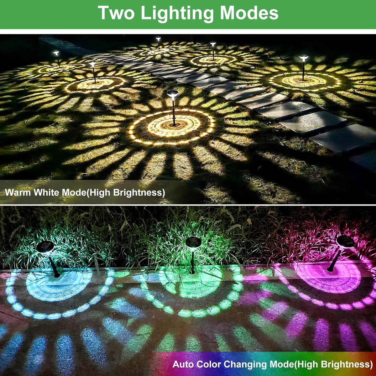 Bright Solar Pathway Lights 6 Pack,Color Changing+Warm White LED Solar Lights Outdoor,IP67 Waterproof Solar Path Lights,Solar Powered Garden Lights for Walkway Yard Backyard Lawn Landscape Decor