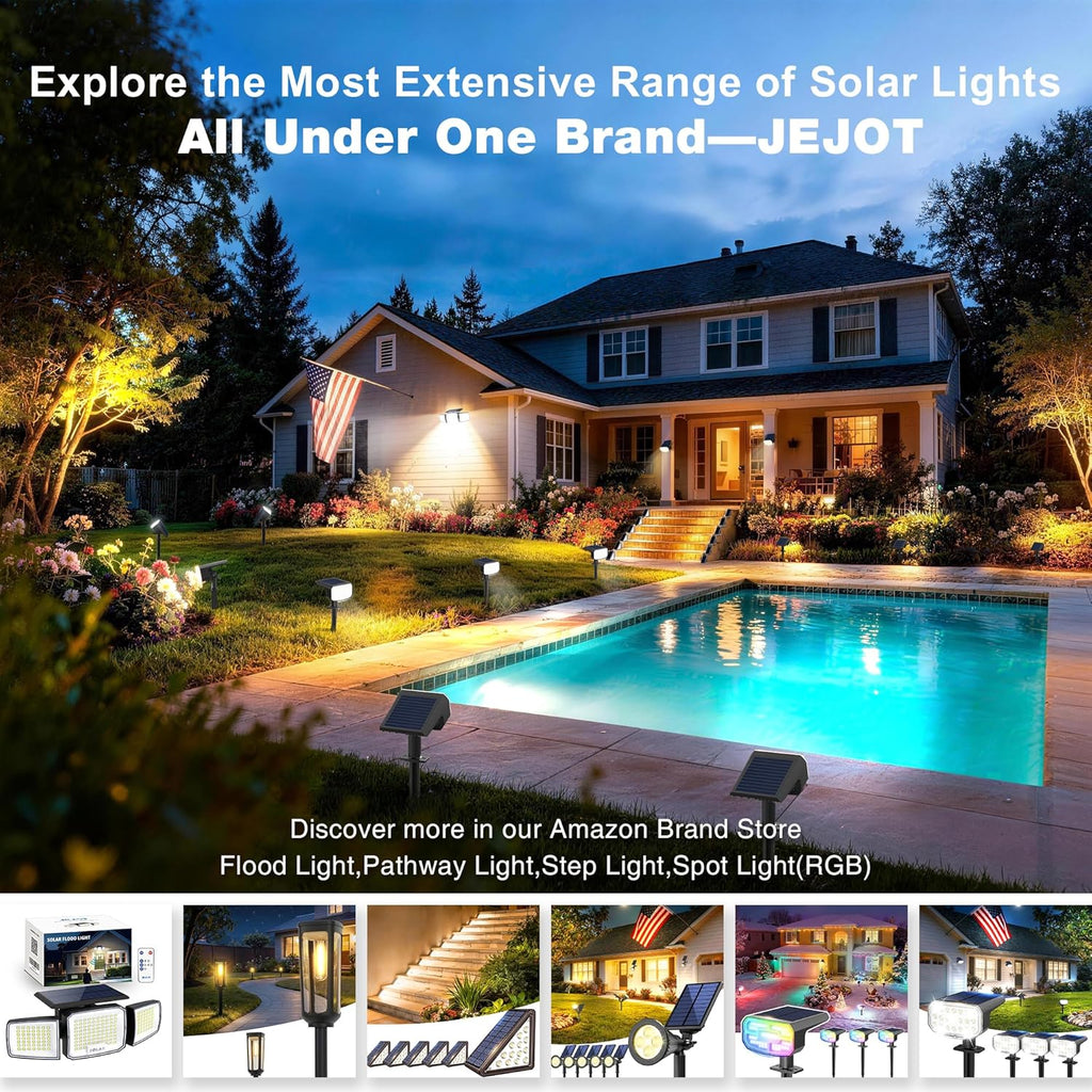 JEJOT Solar Spot Lights Outdoor Waterproof, Solar Spotlights, 4 Pack | 2 Lighting Modes, 120° Adjustable Solar Lights for Yard Garden Lawn Landscape Pathway, Cool White