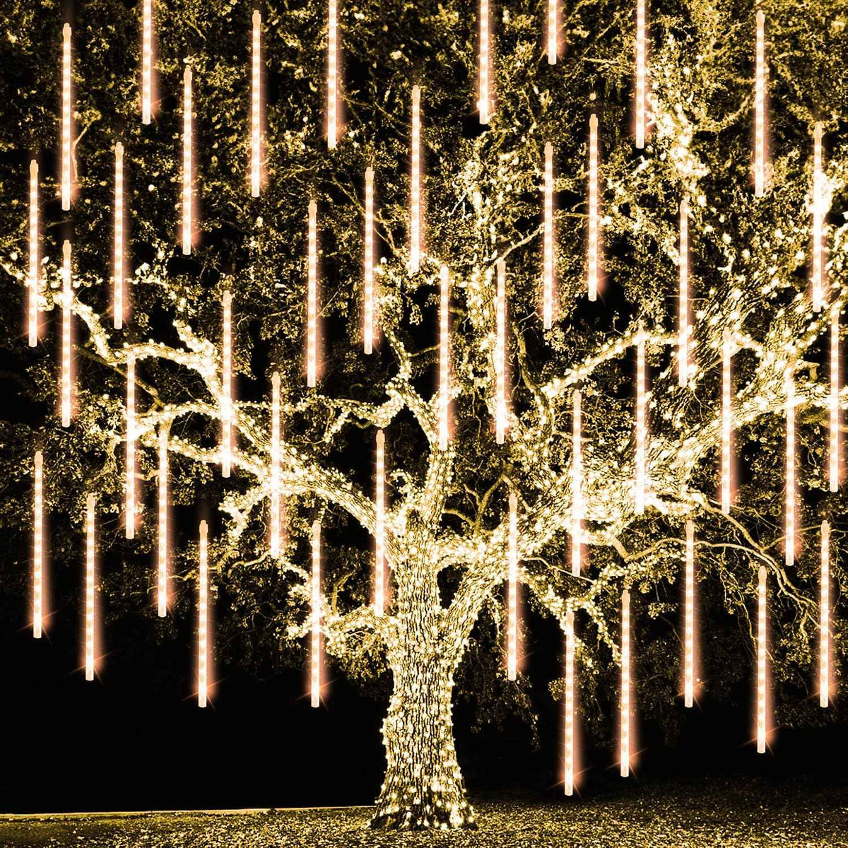 TW SHINE Christmas Meteor Shower Lights Outdoor, 864 LED 12" 24 Tubes Waterproof Christmas Lights Outdoor Plug in, Snow Falling Rain Icicle Xmas Light Decorations, Warm White