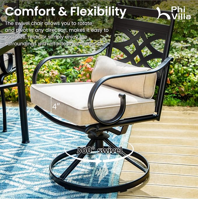 PHI VILLA 7 Pcs Patio Dining Set, Outdoor Table Chair Set - Image 5