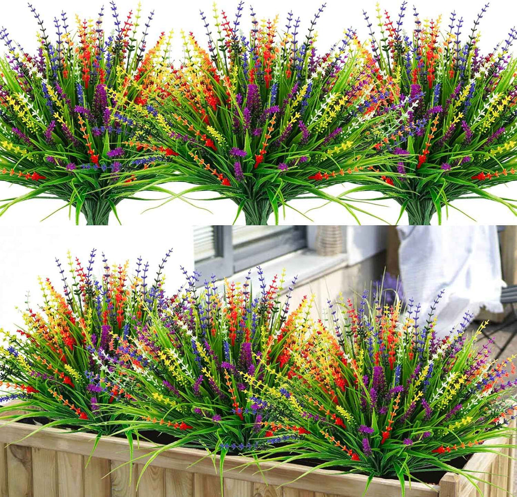 36 Pcs Artificial Plants Outdoor, UV Resistant Fake Outdoor Flowers Faux Plastic Monkey Greenery Grass for Front Porch Window Box Outside Garden Home Office Planters Desk Decor (Mixed Color)