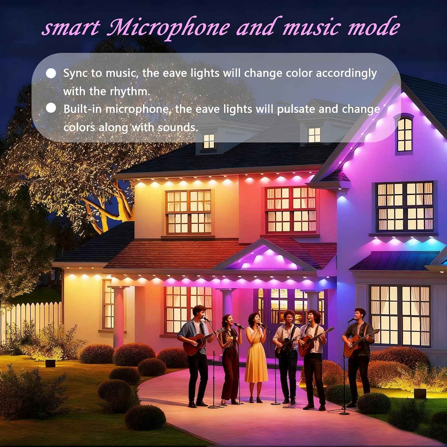 Honche Permanent Outdoor Lights Halloween Decor House Eave Lights Ground Lights Outdoor for Holiday,Party, Daily,Multicolor (mulito Color, 54ft with 36 Lights)