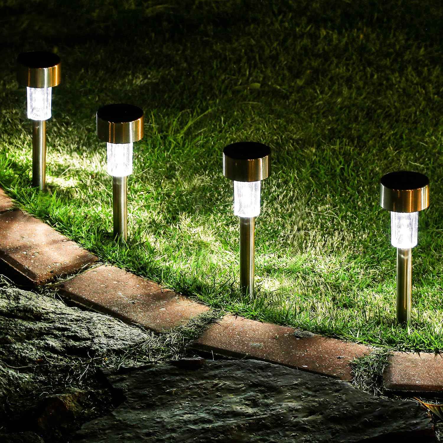 GIGALUMI 16 Pack Solar Lights Outdoor Waterproof,Stainless Steel LED Solar Garden Lights for Patio, Lawn, Yard and Landscape(Cold White) | Solar Pathway Lights, Solar Garden Lights for Patio, Lawn, Yard and Landscape LED (Cold White)