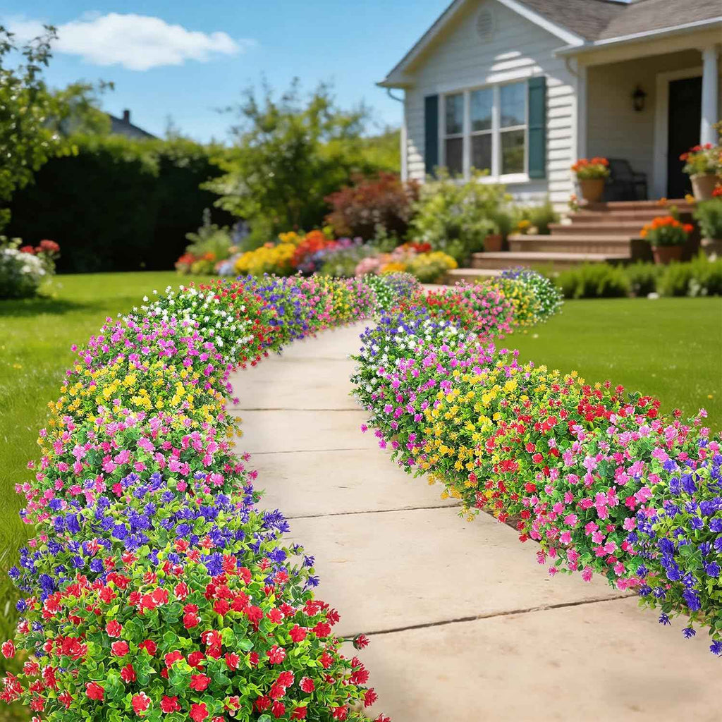 Roberly 24 Bundles Artificial Flowers for Outdoors Fake Plants, Mixed | Faux flowers, eucalyptus plants, plastic greenery shrub, UV resistant, window box garden porch farmhouse decorations
