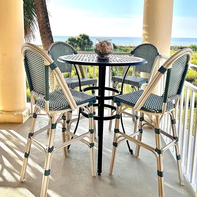 PURPLE LEAF French Bar Stool Set of 4 White Print Finish Patio Bar Stools - Image 2