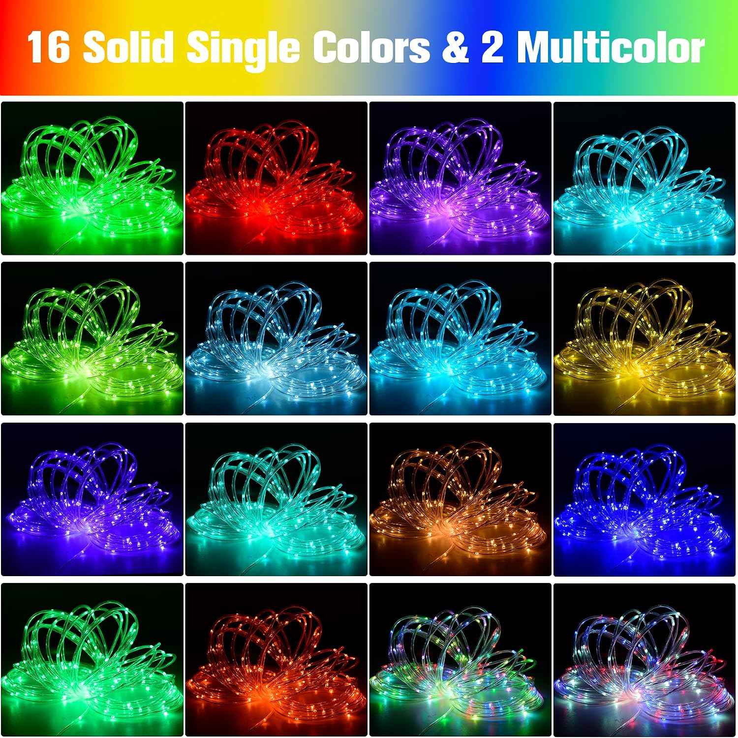 Nazuwke 49Ft LED Rope Lights for Outside, String Lights with Remotes | Waterproof 18 Colors 150 LEDs Colored Fairy Rope Lighting Outdoor Plug in for Bedroom Indoor Party Halloween Christmas