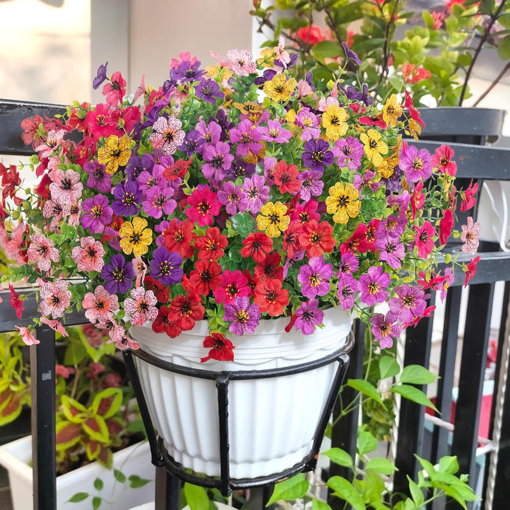 HyeFlora Artificial Flowers for Outdoor Indoor Garden Home Decoration, Faux Flower Daisy with Eucalyptus Leaves Fake Plants Greenery Boxwood Porch Patio, 12 Bundles (6 Multicolor)