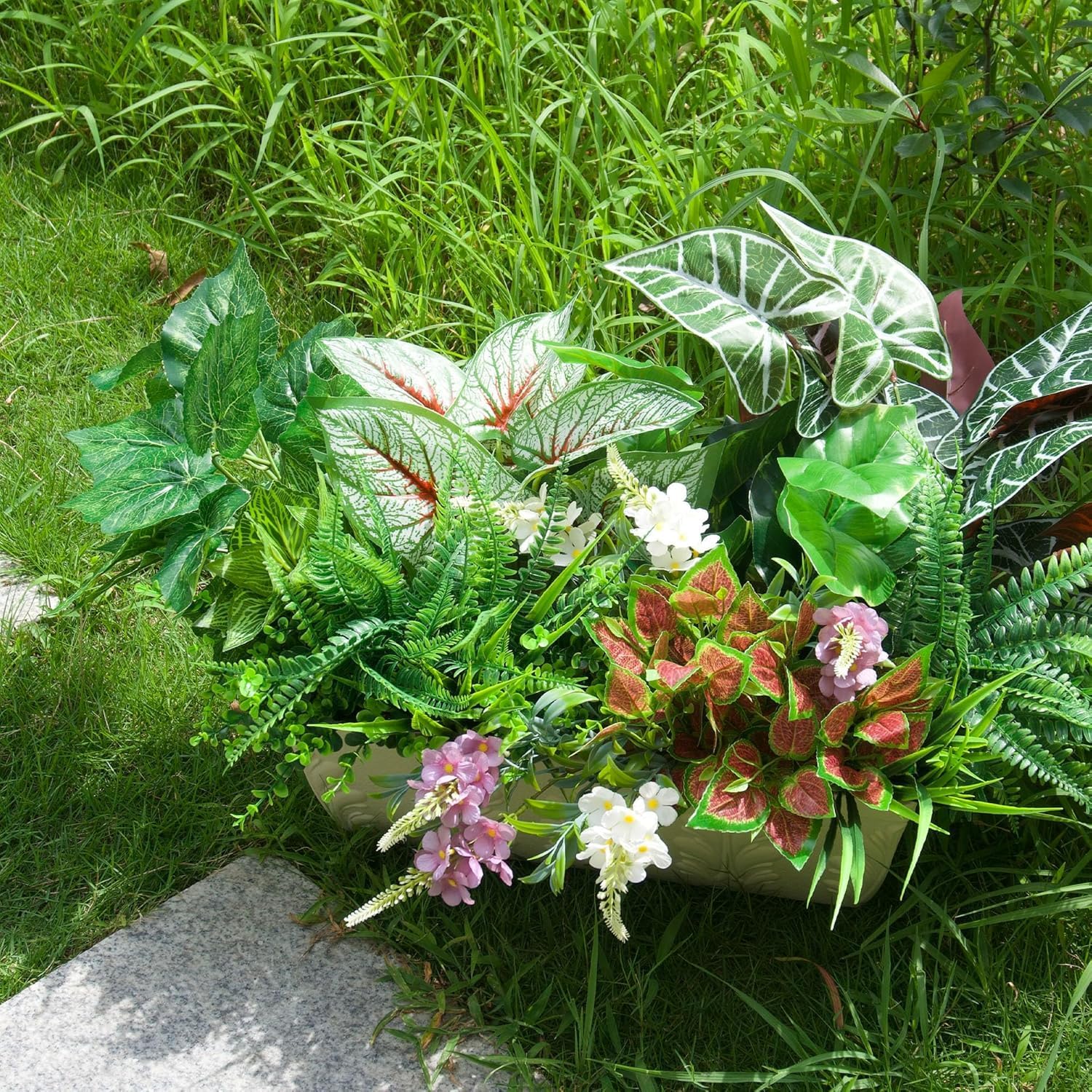 20Pcs Artificial Plants Outdoor Fake Greenery & Flowers Faux Plastic Bushes Leaves UV Resistant for Outdoor Planters Porch Garden Patio Front Porch Window Box Farmhouse Wedding Decor
