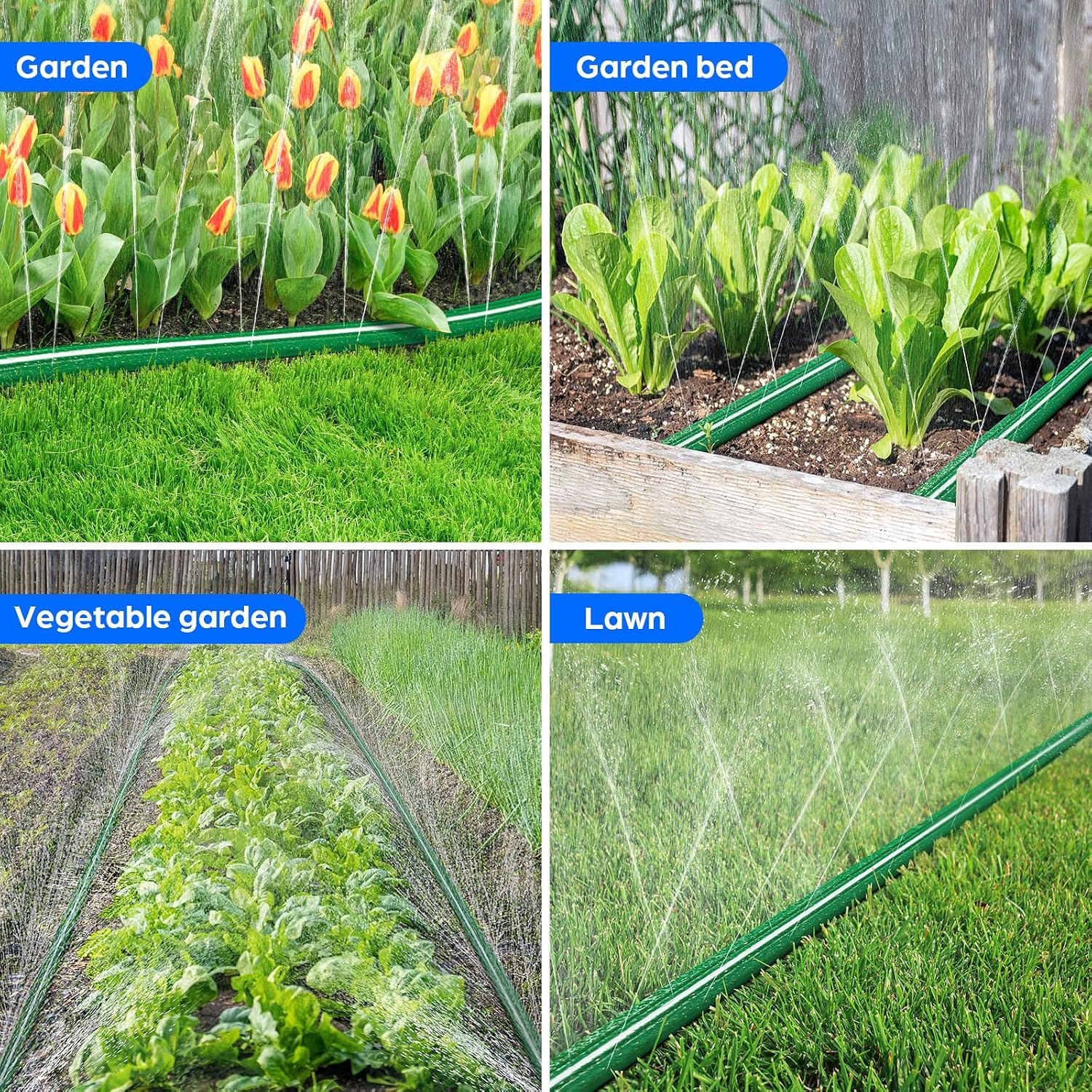 Jin&Bao 50FT Sprinkler Hose Heavy Duty Garden Lawn Water Hose with Staples | High-efficiency sprinkler system,dual-use design,3-6ft even spray,20-60 PSI PVC,comes with fixed staples