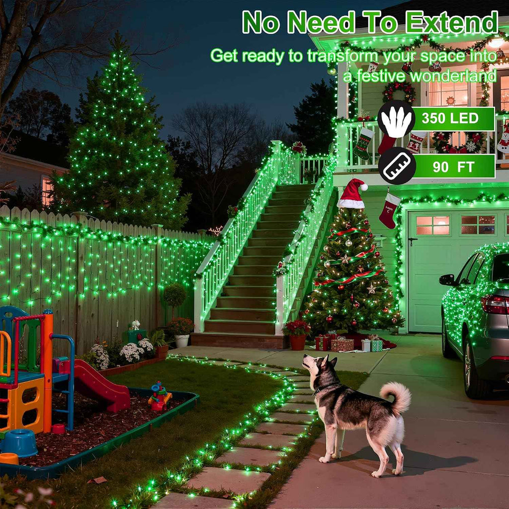 350 LED 90FT Christmas Lights, 12 Modes Christmas String Lights, Plug-In | Green String Lights with Timer, Dimming and Weather-Resistant Construction for Trees, Windows, Mantels, Bedrooms and Patios.