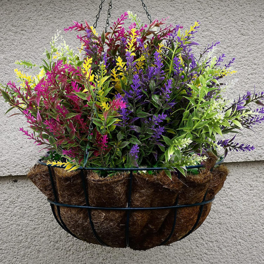 Xinnun 24 Bundles Artificial Flowers for Outdoors Faux Lavender Plants for Window Boxes Fake Plants Monkey Grass UV Resistant Plastic Shrubs Greenery for Home Garden Patio Front Porch Courtyard Decor