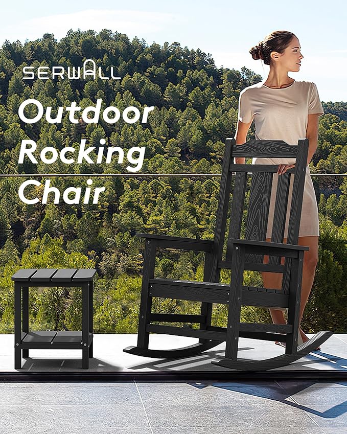 SERWALL Oversized Rocking Chair Set of 4 Outdoor, HDPE Outdoor Rocking Chair - Image 7