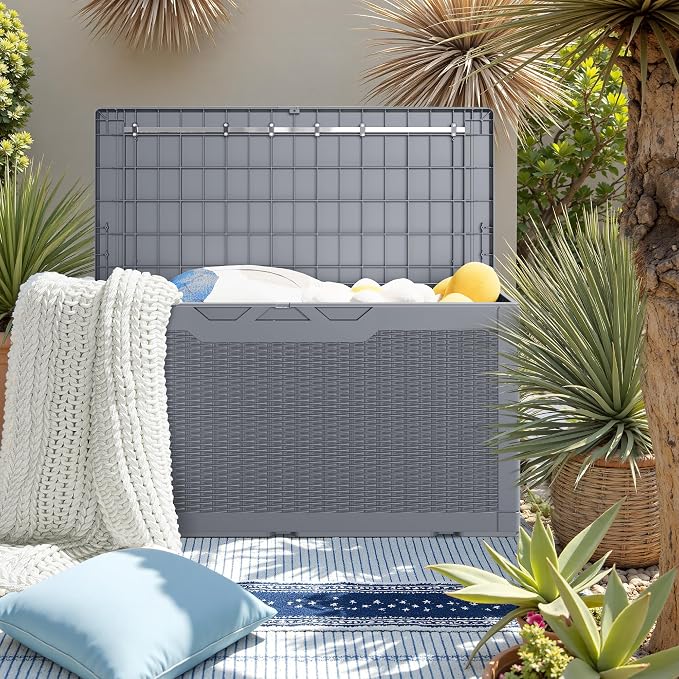 JUMMICO 100 Gallon Resin Deck Box, Waterproof Outdoor Storage Box - Image 6