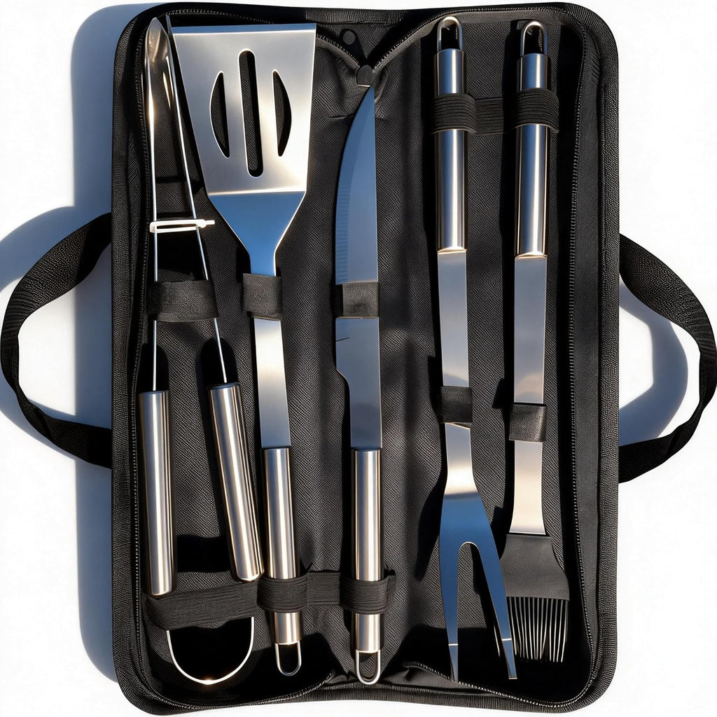 Small Travel 5-Piece 304 Stainless Steel Grill Tool Set with Storage Case – BBQ Grilling Accessories, Ideal Gift for Men & Cooking Lovers