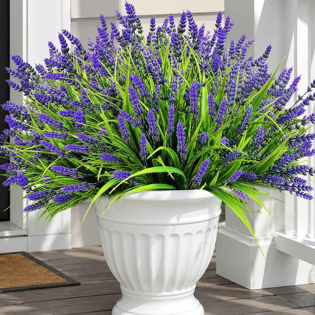 Faux Flowers for Outdoor Planters – 20 Bundles Fake Plants Outdoor, UV Resistant Artificial Plants & Flowers with Fake Monkey Grass, Faux Outdoor Plants for Porch Patio Garden Decor