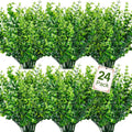 Ouddy Decor 24 Bundles Artificial Greenery Stems Fake Plants Outdoor Decor | Faux plastic boxwood shrubs, UV resistant, for kitchen office garden porch farmhouse planters patio window box home decor
