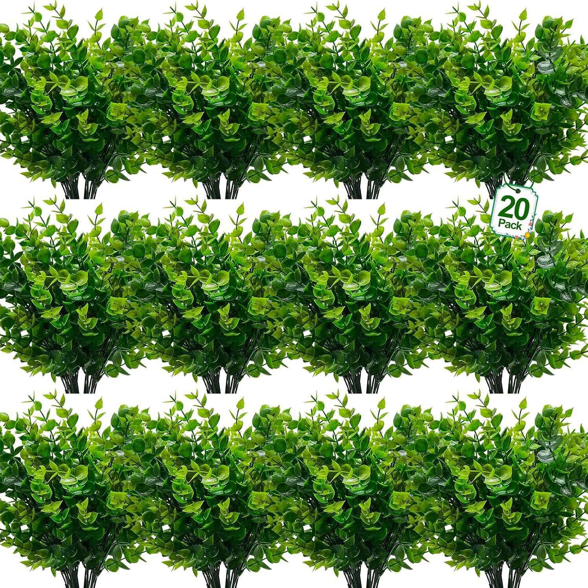 TURNMEON 20 Bundles Artificial Greenery Plants Outdoor Summer Decor | UV Resistant Fake Plants Boxwood Shrubs Grass Faux Eucalyptus Flowers for Farmhouse Gardens Home Patio Indoor Decor(Green)