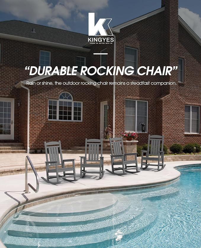 KINGYES HDPE Patio Rocking Chair Set of 2, Outdoor Rocking Chairs Porch Rocker - Image 6
