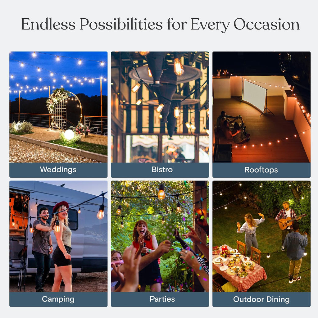 Brightech Ambience Pro LED String Lights - 26 Ft Commercial Grade Patio Lights Outdoor Waterproof - 12 Globe Porch String Lights for Outside, Backyard - 1W Vintage Edison Bulbs, Shine Bright, White