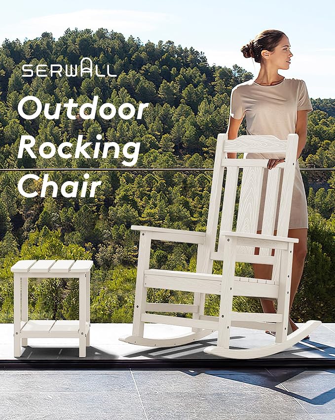 SERWALL Oversized Outdoor Rocking Chair Set of 2, HDPE Outdoor Rocking Chair - Image 8