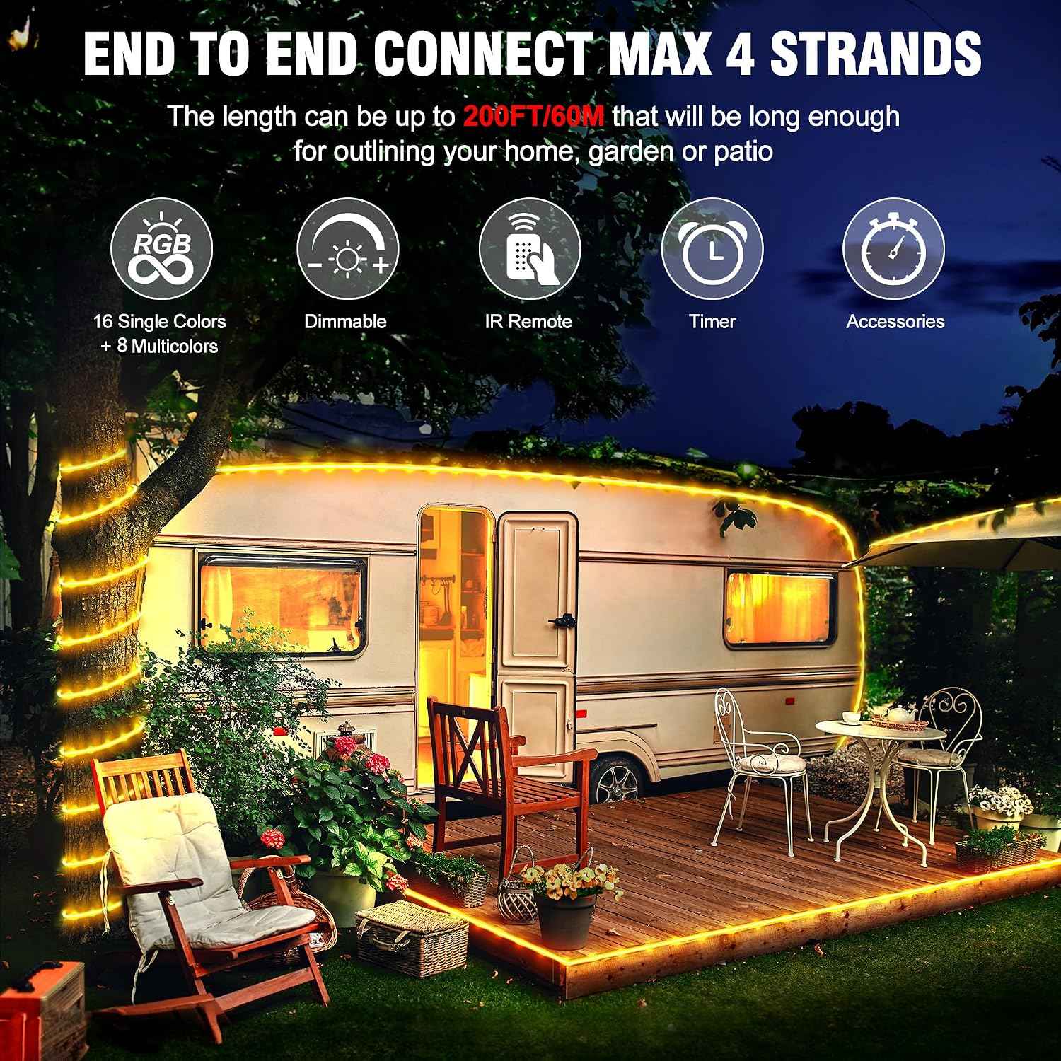 Omika 100FT Connectable Rope Lights for Outside, 300LED Color Changing Outdoor String Light with Remote, 24 Colors Waterproof Twinkle Tube Light for Indoor Bedroom Patio Garden Holiday Halloween Decor