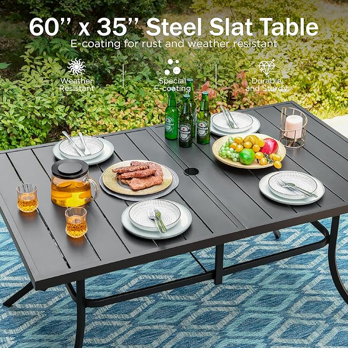 PHI VILLA 7 PCS Patio Dining Set, 2 Swivel & 4 Stable Outdoor Dining Chairs - Image 5
