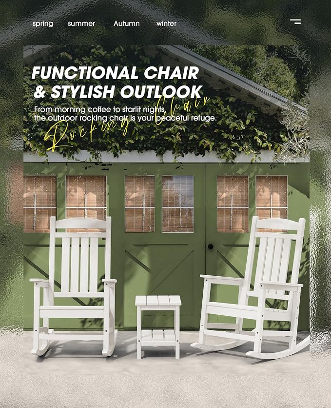 KINGYES HDPE Patio Rocking Chair Set of 4, Outdoor Rocking Chairs Porch Rocker - Image 6