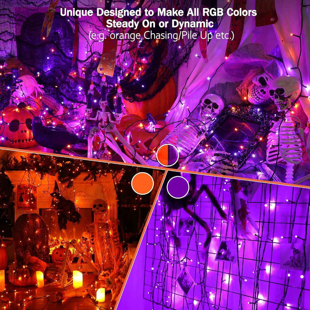 Brizled Halloween Lights Outdoor, Orange Purple Tree Lights, 200 LED, 66 ft | Color Changing Christmas Lights Indoor, Music Sync, 120+ Modes Dimmable Remote Mini Light with Timer for Garland Window Yard