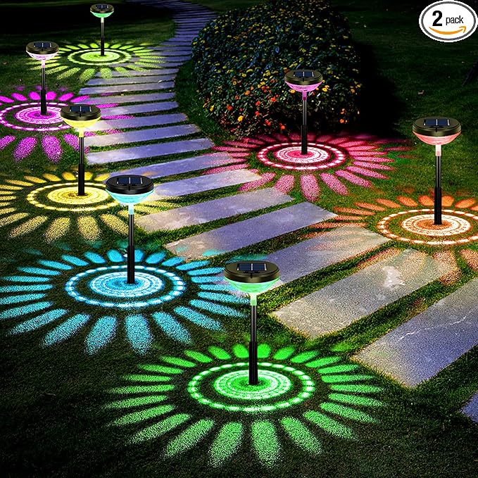 Nupostai Bright Solar Pathway Lights 2 Pack, Color Changing + Warm White LED by Nupostai